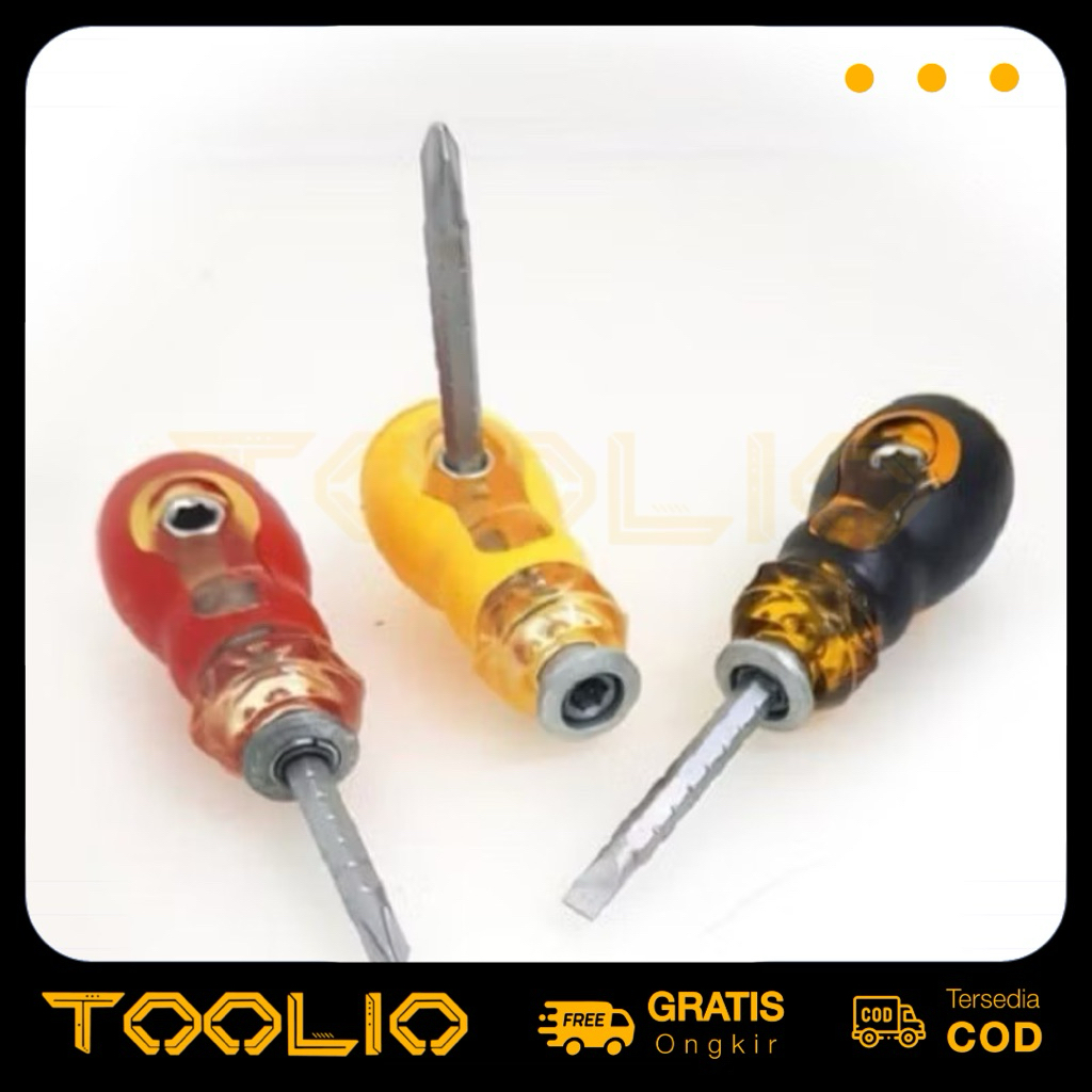 Obeng T Cebol Mini Bolak Balik Plus Minus Obeng Kecil Baut Kembang dan Datar