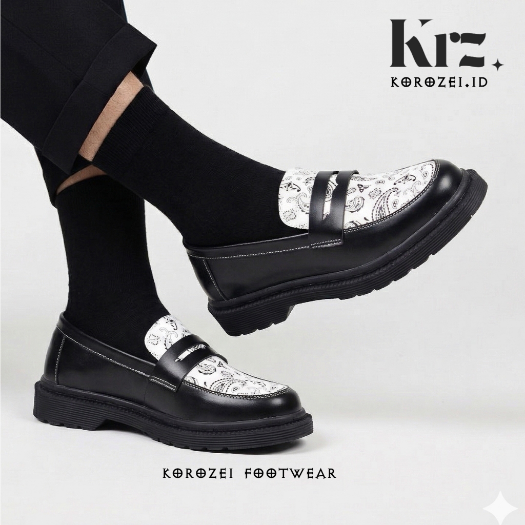 Sepatu Loafers Motif Formal Pantofel Pria - Vanor Putih