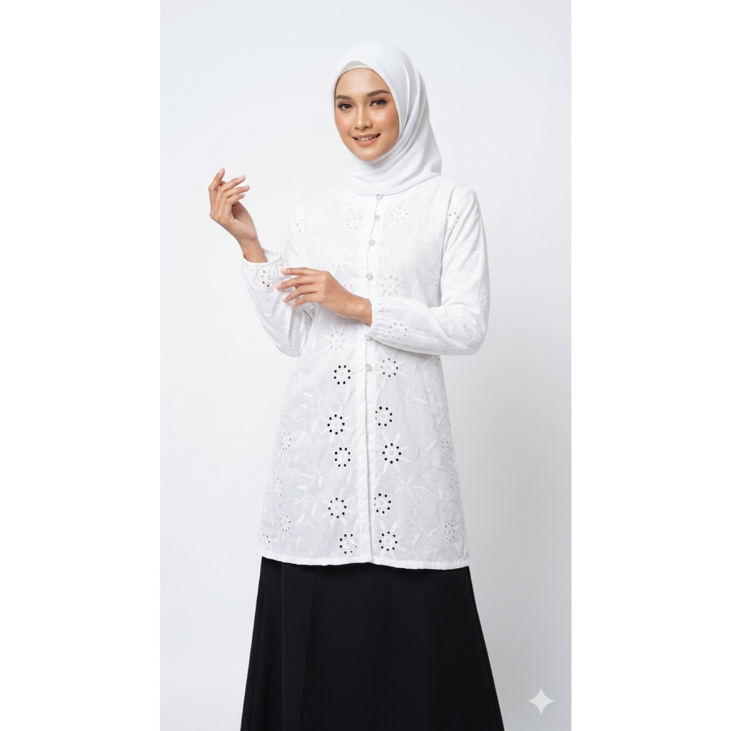 Atasan Chea Tunik Wanita Katun Bordir Cotton Bolong Premium Jumbo Putih Tunic Kondangan Elegan