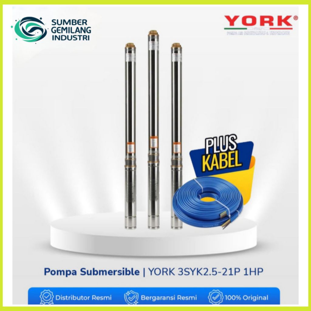 Pompa Satelit YORK 1HP 3SYK2.5-21P + Kabel Pompa Submersible Stainlees