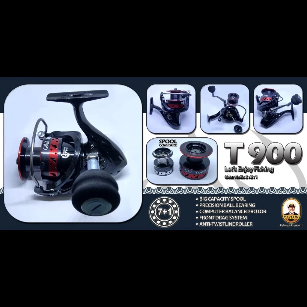 REEL CAPTAIN T-900 | 9000 | SPINNING | POWER HANDLE | DEEP SEA | 7+1 BALL BEARINGS