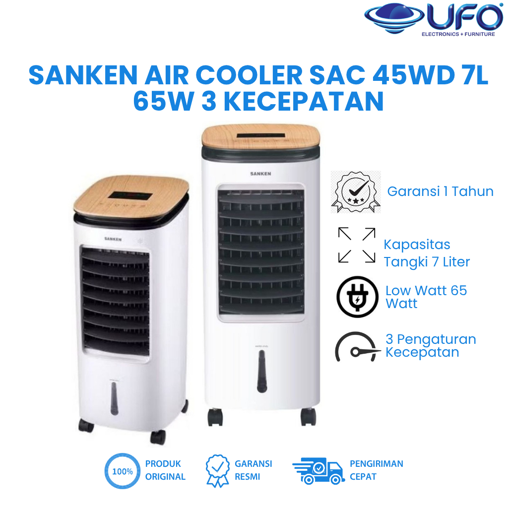 SANKEN Air Cooler SAC 45WD 7L 65W 3 Kecepatan Remote Honeycomb Filter Ice Box