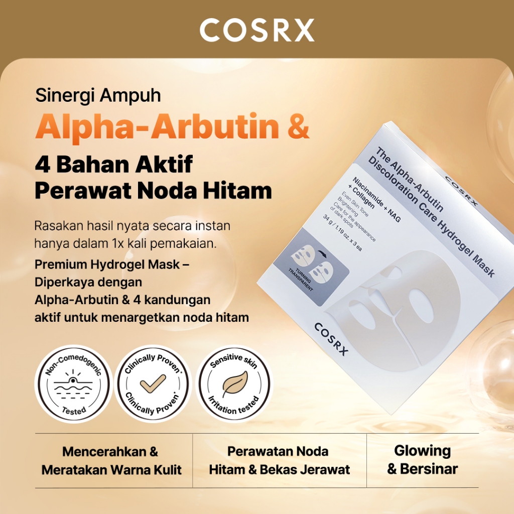 COSRX The Alpha-Arbutin Discoloration Care Hydrogel Mask (3 pcs / 1 box) - 102 g   Masker Hydrogel u