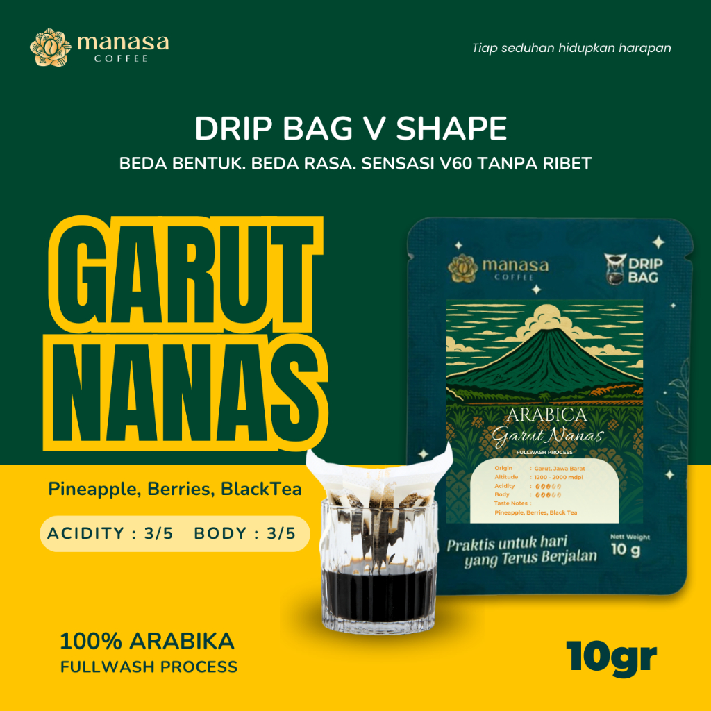 Drip Bag Coffee V Shape Arabika Garut Nanas Manasa Coffee Kopi Drip Bag Sachet V60 Kopi Filter