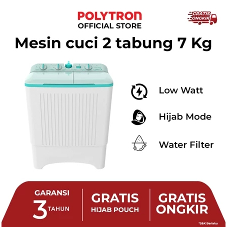 Mesin Cuci Polytron PWM 7076 / PWM7076 Mesin Cuci 2 Tabung 7Kg