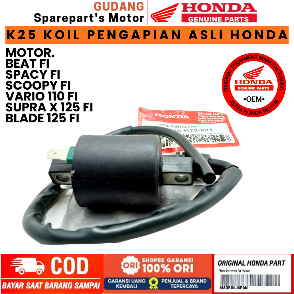 KOIL PENGAPIAN K25 ASLI  HONDA BEAT FI,SPACY F1,SCOOPY FI,VARIO 110 F1,SUPRA X 125 INJEKSI,BLADE 125