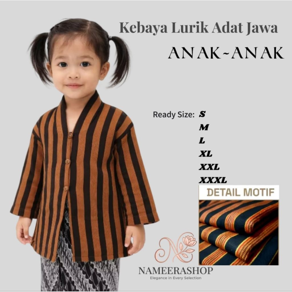 Kebaya Lurik Adat Jawa Anak anak//Kebaya kutubaru Lurik Jawa//Atasan kebaya lurik//Lurik tradisional
