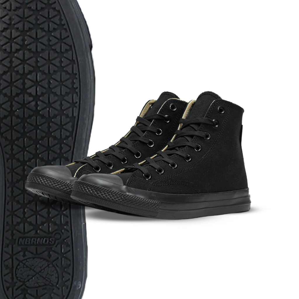 SEPATU NOBRANDS FOOTWEAR TPS FULL BLACK HIGH SNEAKERS HITAM CASUAL SHOES CANVAS PRIA WANITA