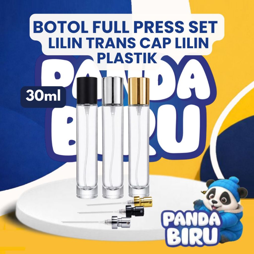 Botol Parfum Full Press Set Lilin Trans 30ml Cap Lilin Plastik - Botol Minyak Wangi - PANDA BIRU