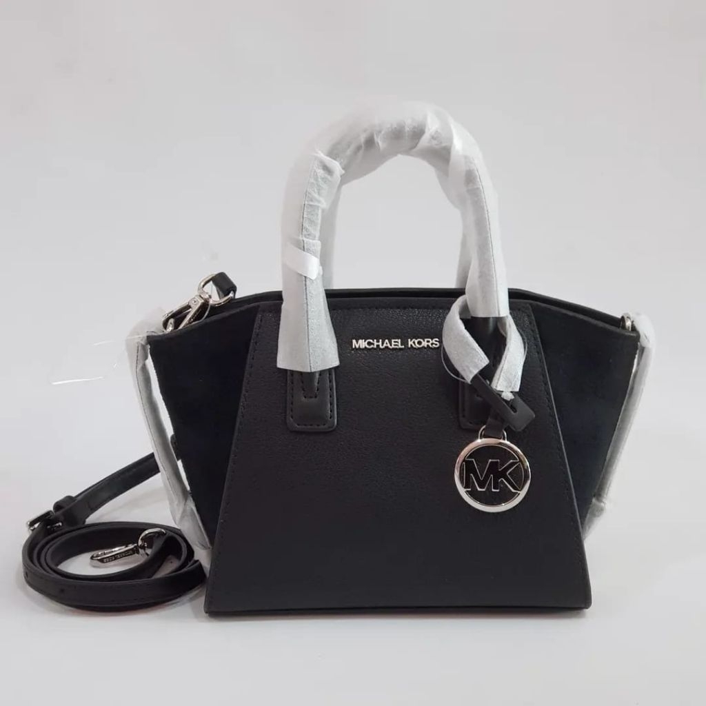 MK AVRILl XS SATCHEL XBODY LEATHER, BLACK