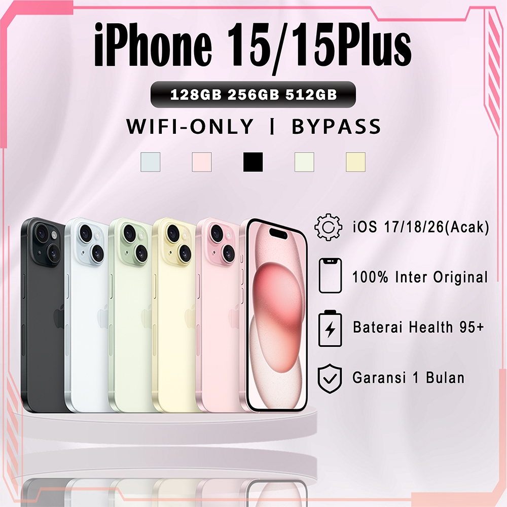 Dynamic Island Normal - iPhone 15/15 Plus Bekas 128/256/512GB BH 95%+ WIFI-ONLY/Simlock, HandPhone A