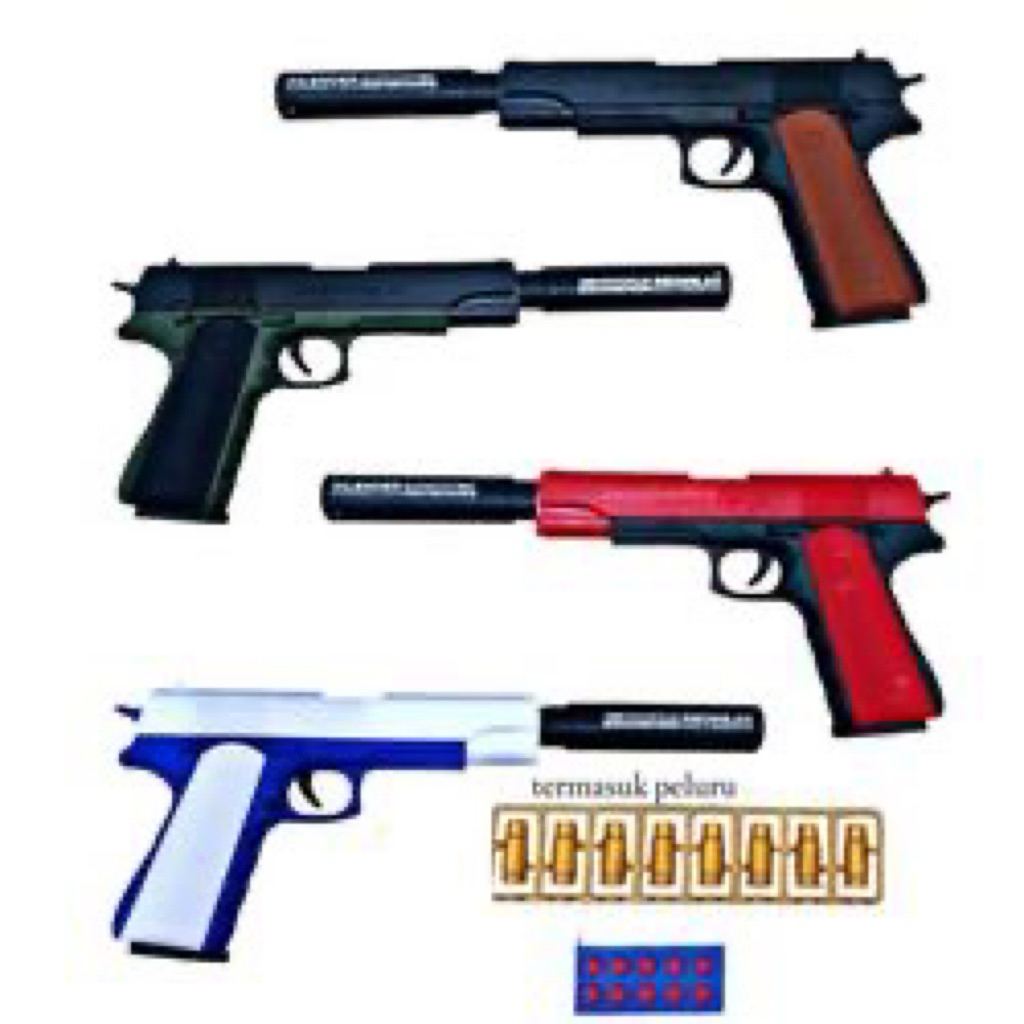 mainan pistol model colt m1911 dengan peluru lunak simulasi tembakan mainan