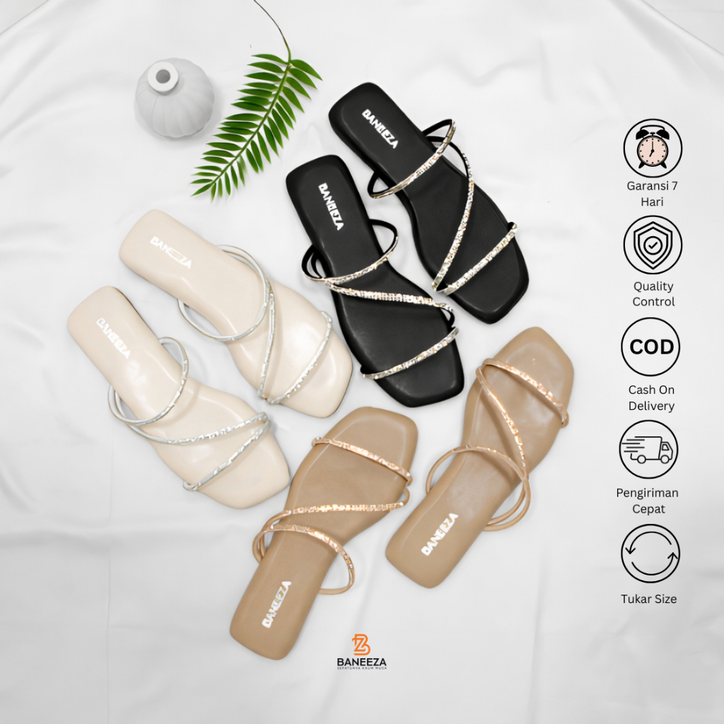 Baneeza Monica Sandal Wanita Teplek Big Size – Model Korea Cantik, Sol Karet Anti Slip