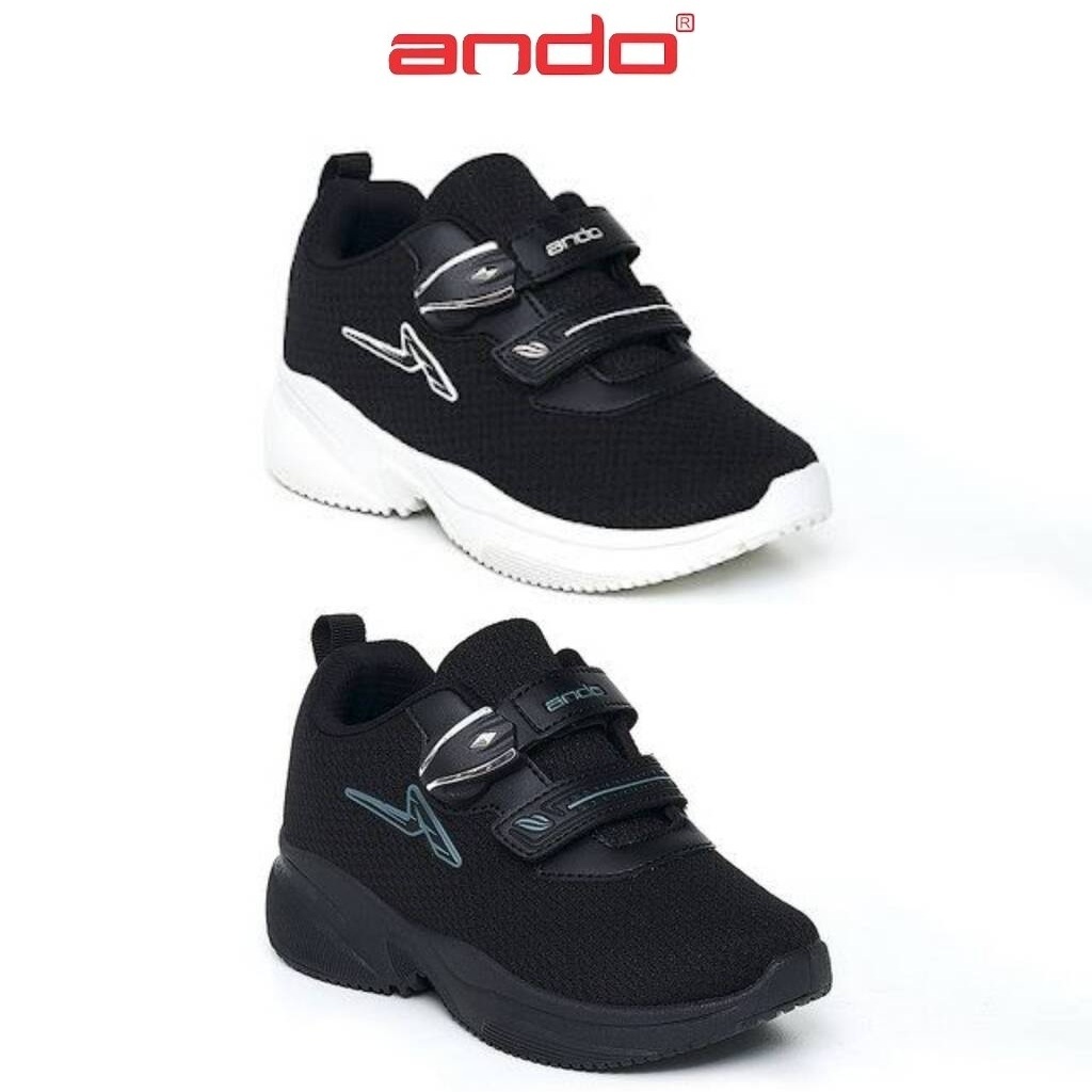 Ando Cheppy Sepatu Sneakers Anak 29-32 Sneaker Sekolah Perekat Magnet Hitam Putih