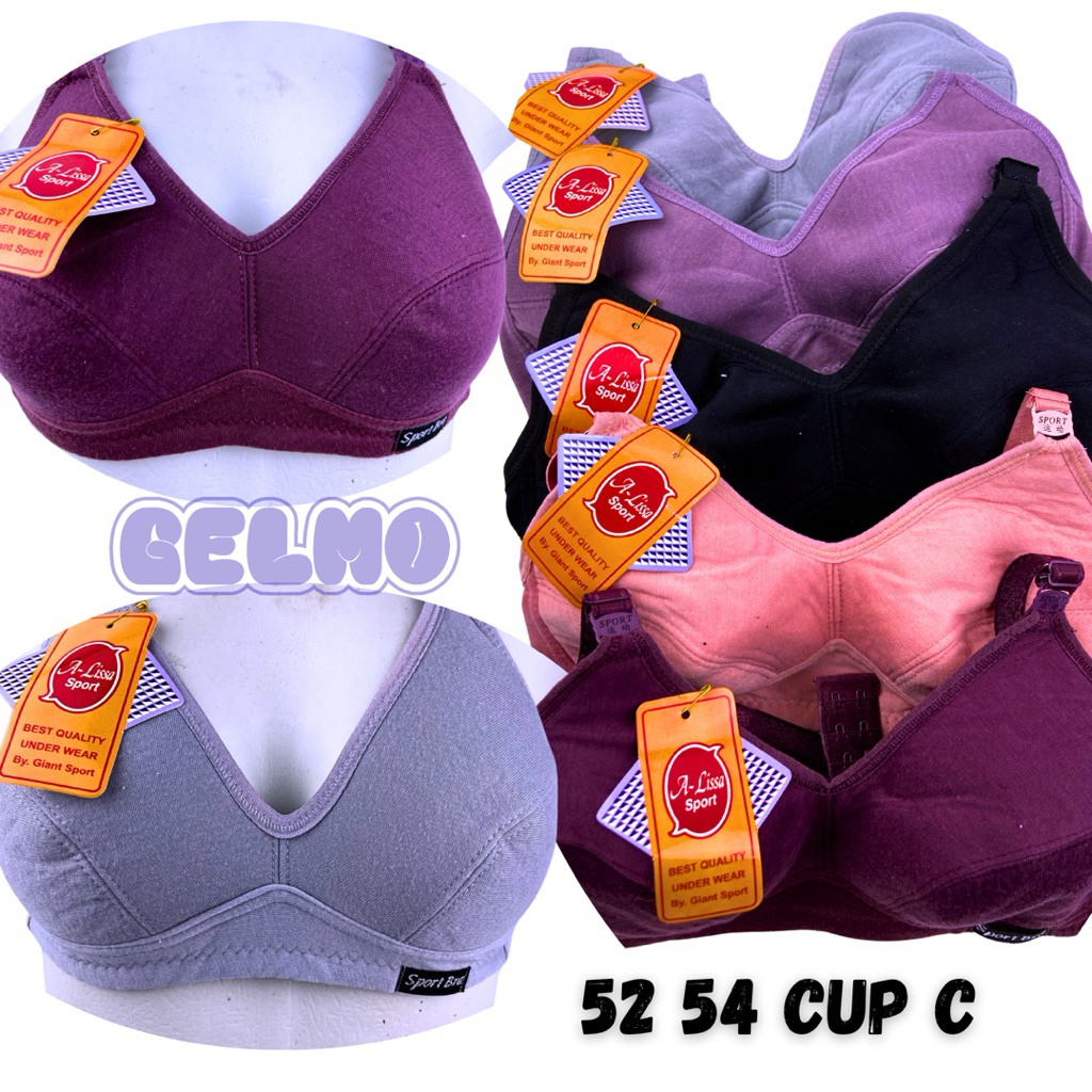 Sport bra wanita jumbo big size 52 54 ukuran extra tanpa kawat busa cup c katun nyaman adem kait 3