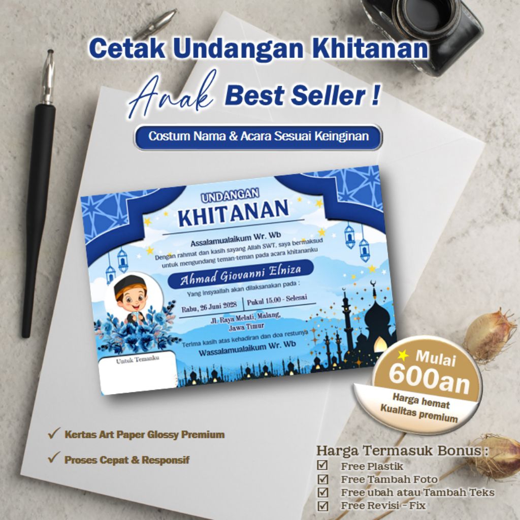 undangan khitanan anak murah | undangan khitanan islamic | cetak undangan