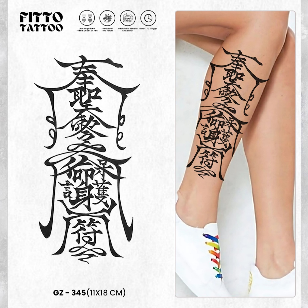Tato Temporer Premium Kaligrafi Cina Jepang Quotes Bahasa Tulisan China Tattoo Fruit Ink Anti Air