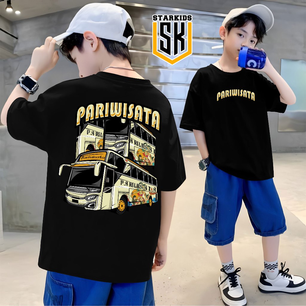 Baju Anak Bus PARIWISATA Vektor Bus Mania Depan Belakang Kaos Anak Laki-Laki 3-15 Tahun