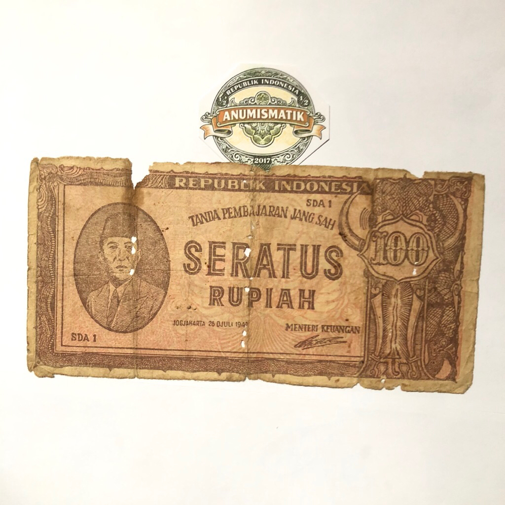 Uang Kertas Kuno 100 Rupiah ORI II Tahun 1947 Original Koleksi Nostalgia