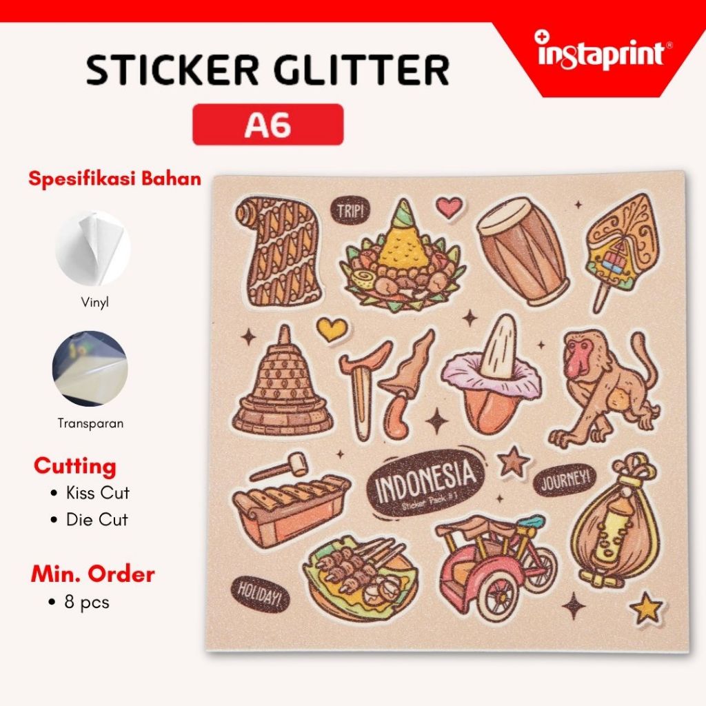 Cetak Cutting Custom Sticker Glitter A6 I Sticker Pack Custom A6