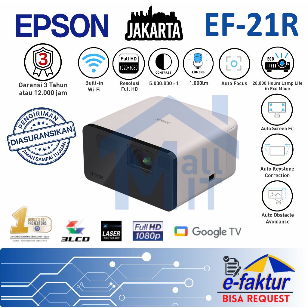 MALLIT EPSON Proyektor Laser EPSON EpiqVision Mini EF-21 EF-22 EF21 EF22 EF 21 22 Portable Projector