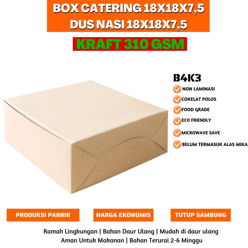 Box kotak nasi katering ukuran 18x18 bahan kraft coklat
