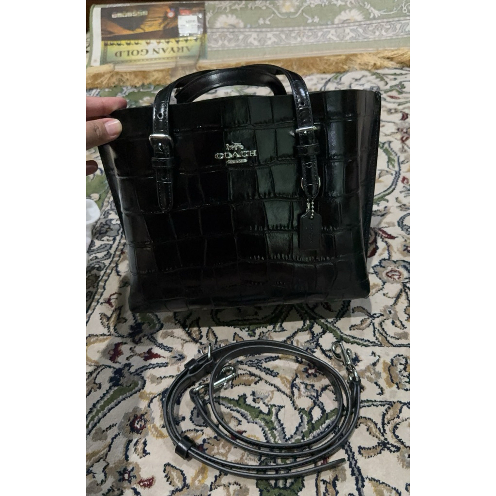 PRELOVED PL LIKE NEW COACH MOLLIE TOTE 25 CROCO BLACK ORI