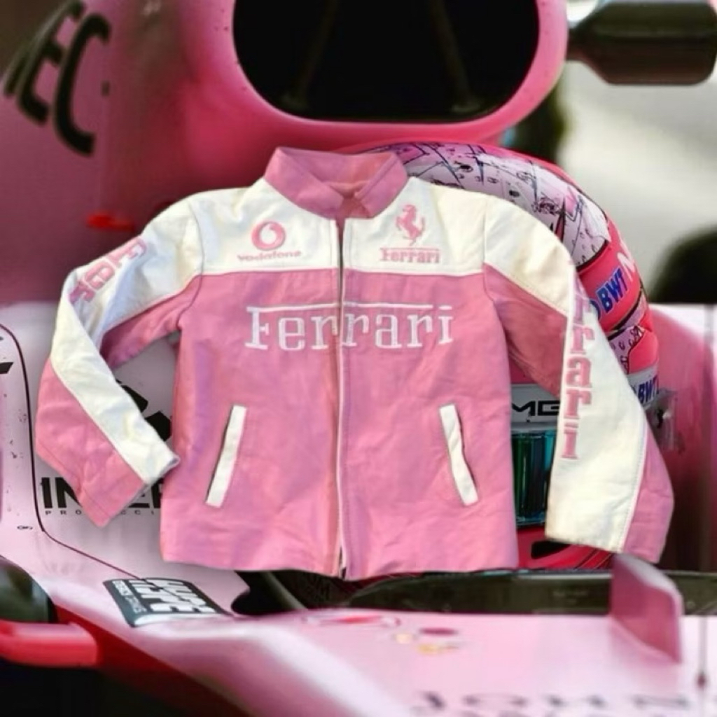 IAMYOURQL - Ferrari F1 PinkWhite Race Jacket Leather