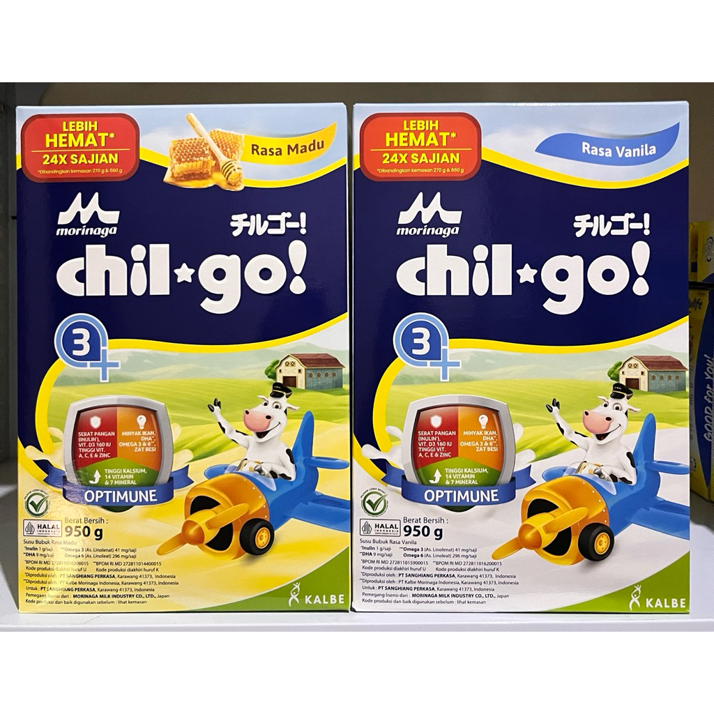SUSU BUBUK MORINAGA CHIL GO 1+ ATU 3+ RASA VANILA / MADU 950GR / SUSU BAIK UNTUK PERTUMBUHAN SI KECI