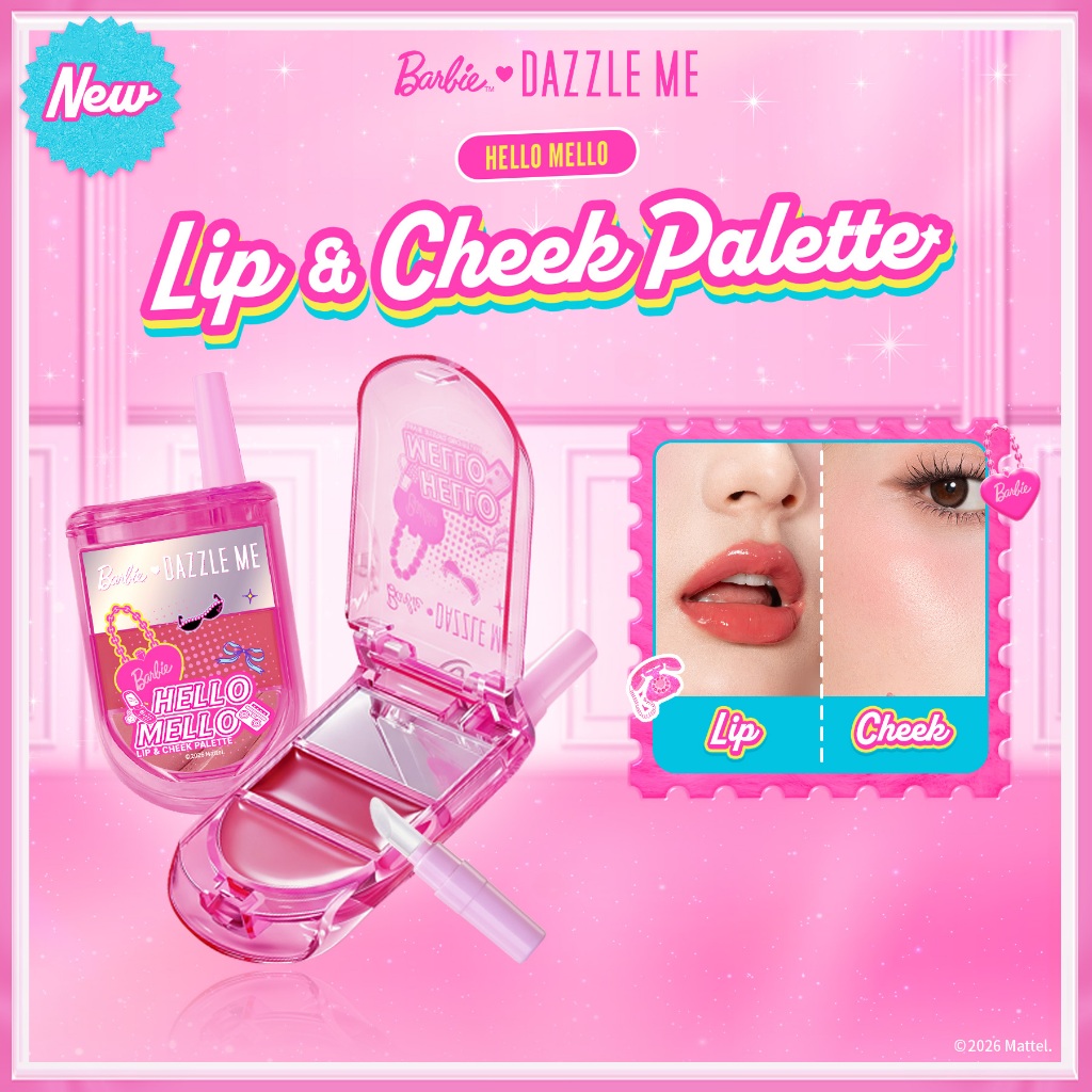 BARBIE X DAZZLE ME Hello Mello Lip & Cheek Palette 2in1 Multi fungsi Perona Pipi Blush Dan Bibir Mat