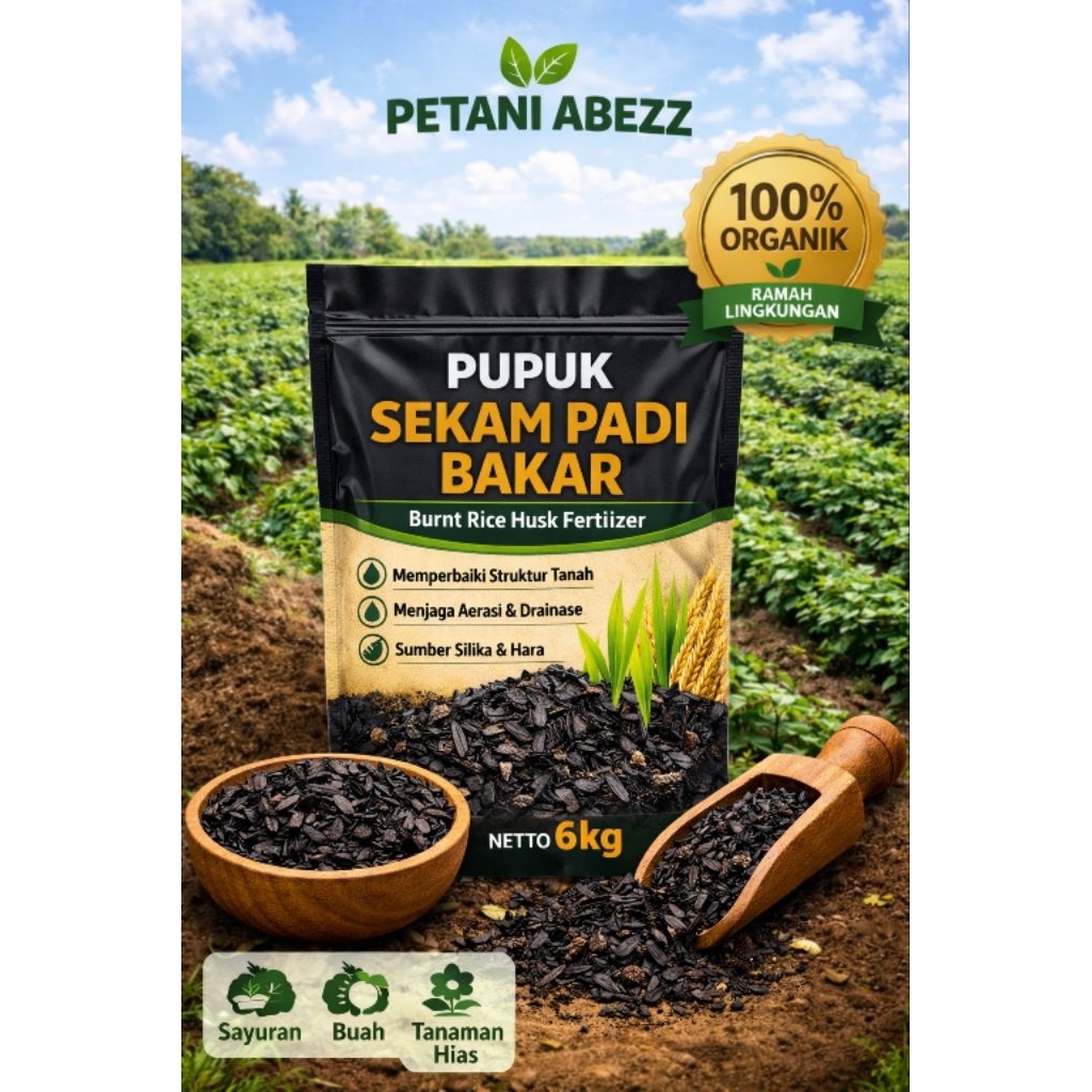 Sekam Padi Bakar 6Kg / Sekam Padi Bakar Super Halus Media Tanam Sayur & Tanaman Hias – 100% Organik