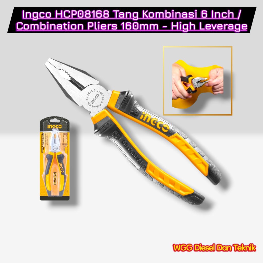 Ingco HCP08168 Tang Kombinasi 6 Inch / 160mm High Leverage Pliers Industrial / Tang Kombinasi 6" Ing