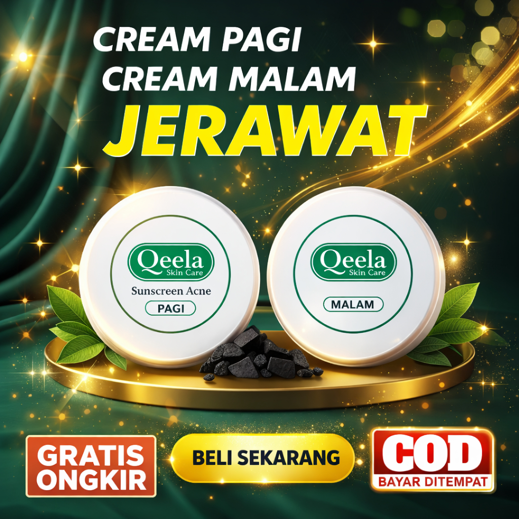 Krim Penghilang Jerawat Qeela – Paket Pagi & Malam – Cepat Menyerap – Bisa COD & Gratis Ongkir