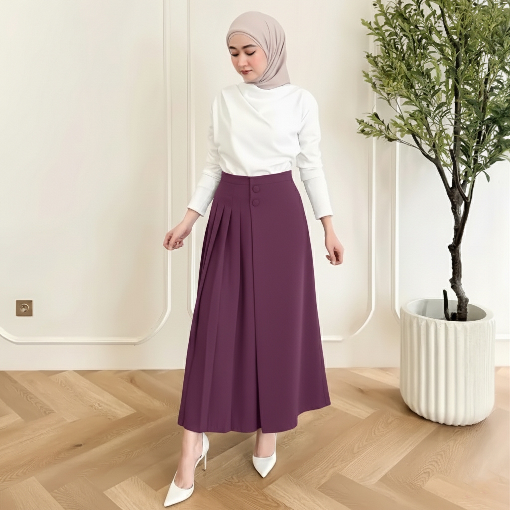 Celana Kulot Pleats Wanita - Cellie Kulot Panjang Casual Fit Highwaist Bahan Furano Premium
