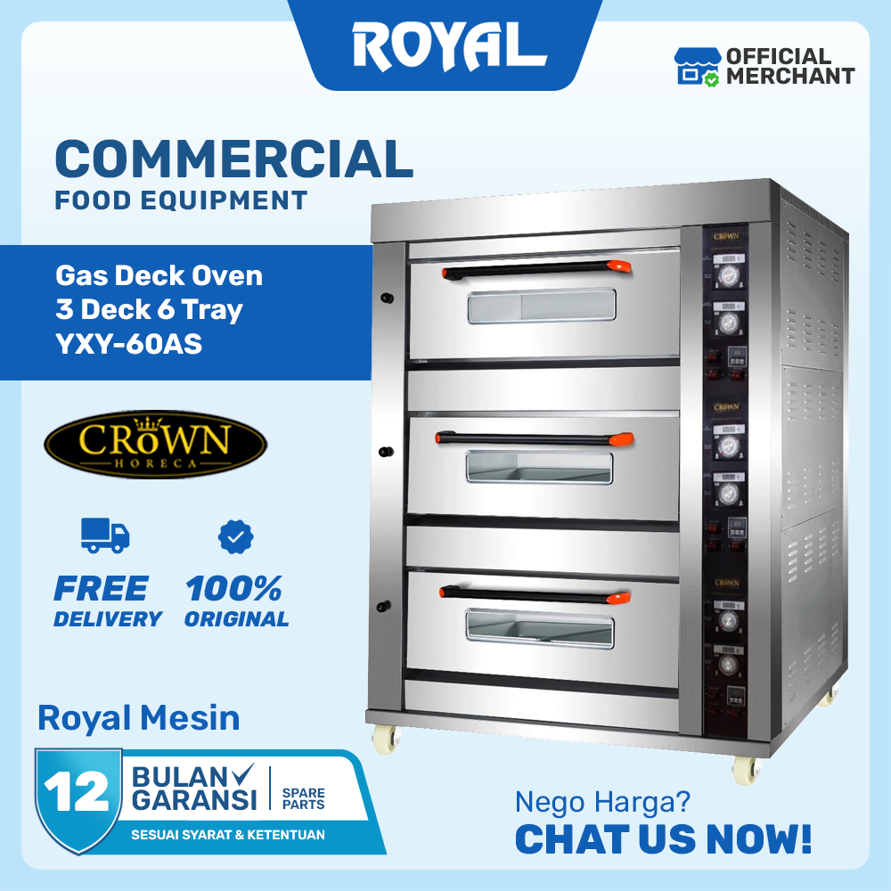 CROWN Oven Roti Besar 3 Deck 6 Tray YXY-60AS Gas Oven Deck Stainless Steel