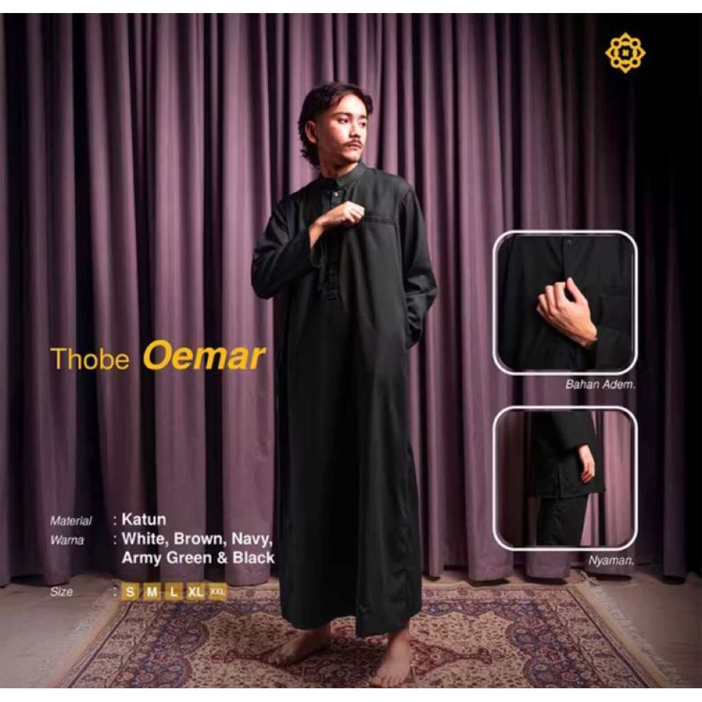 ElRaqi - Thobe Oemar - Baju Muslim Gamis Lengan Panjang - Black - Size s