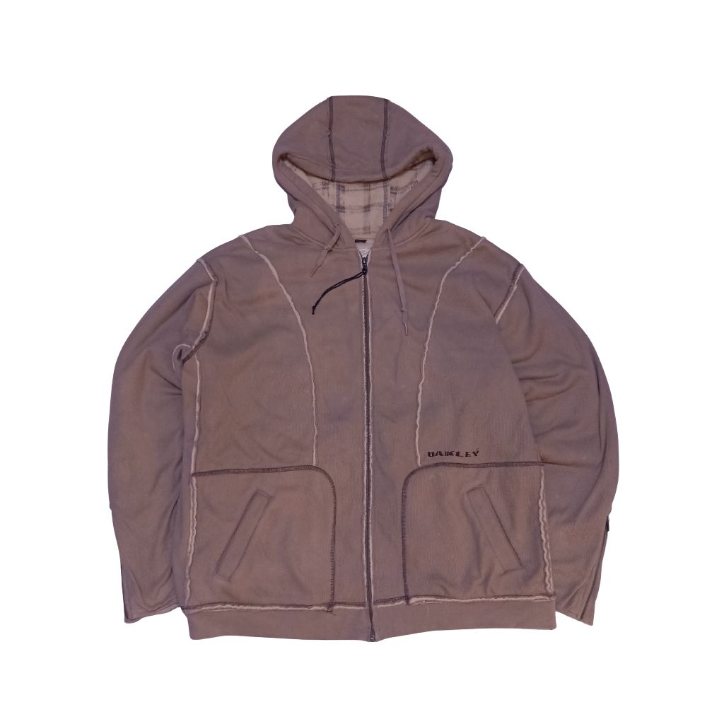 oakley tan thermal zip up hoodie sweatshirt sherpa lined embroidered