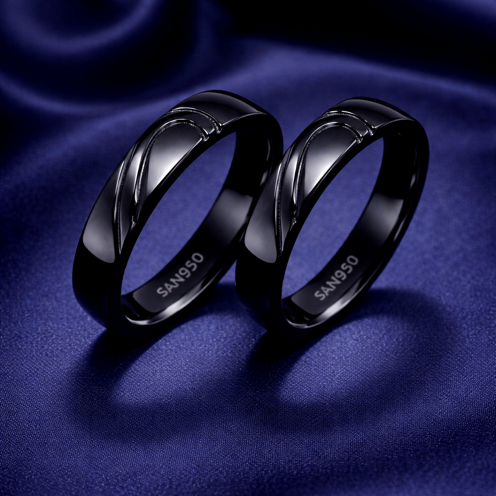 Cincin Couple Black Series SAN950 H065 - Perak Palladium Platinum | Ring Tunangan Custom Handmade