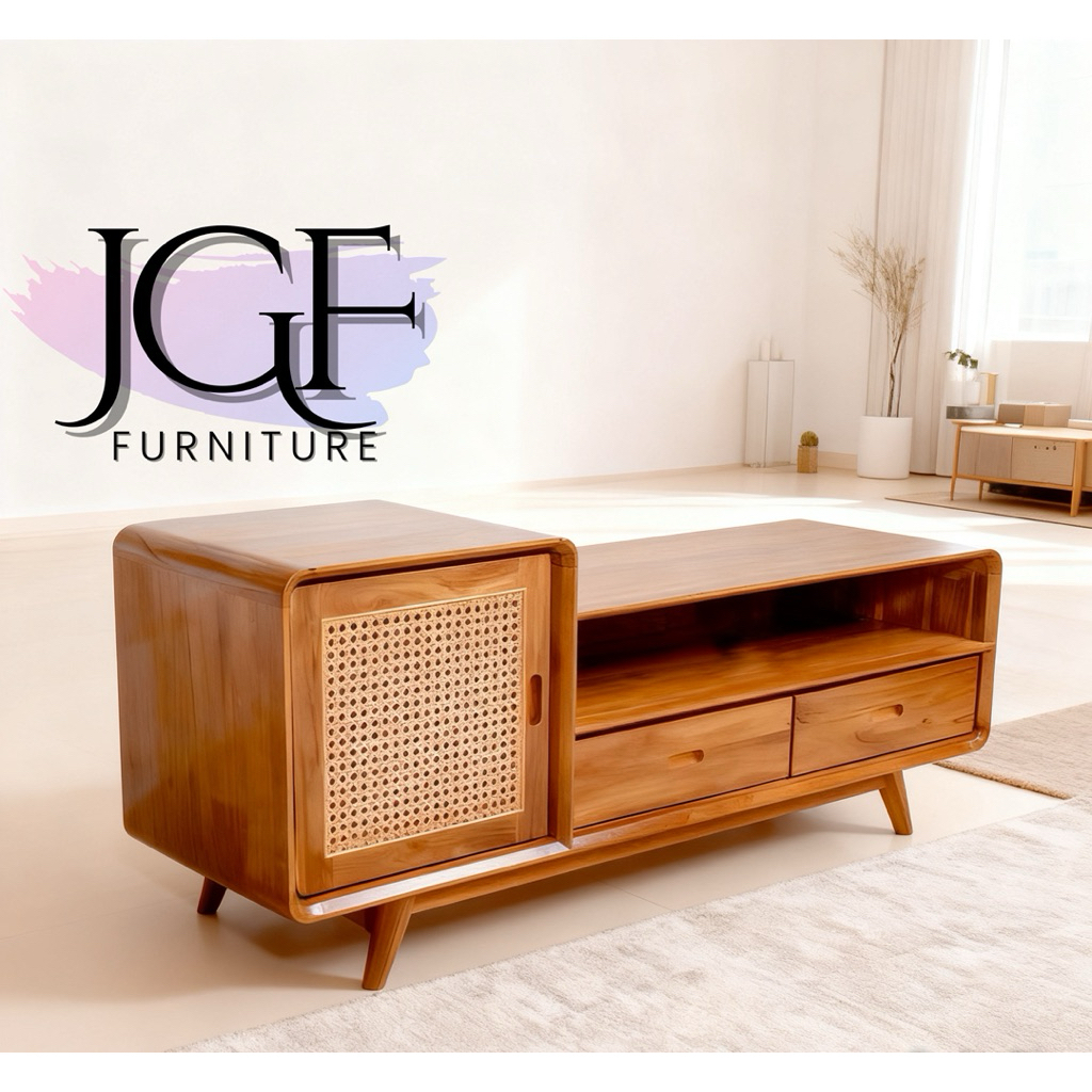 bufet Tv Retro Jati rotan - meja tv Jati rotan - bufet tv minimalis Jati