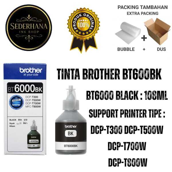 Tinta Brother Original BT6000  For Printer  DCP-T300 DCP-T500W DCP-T700W DCP-T800W