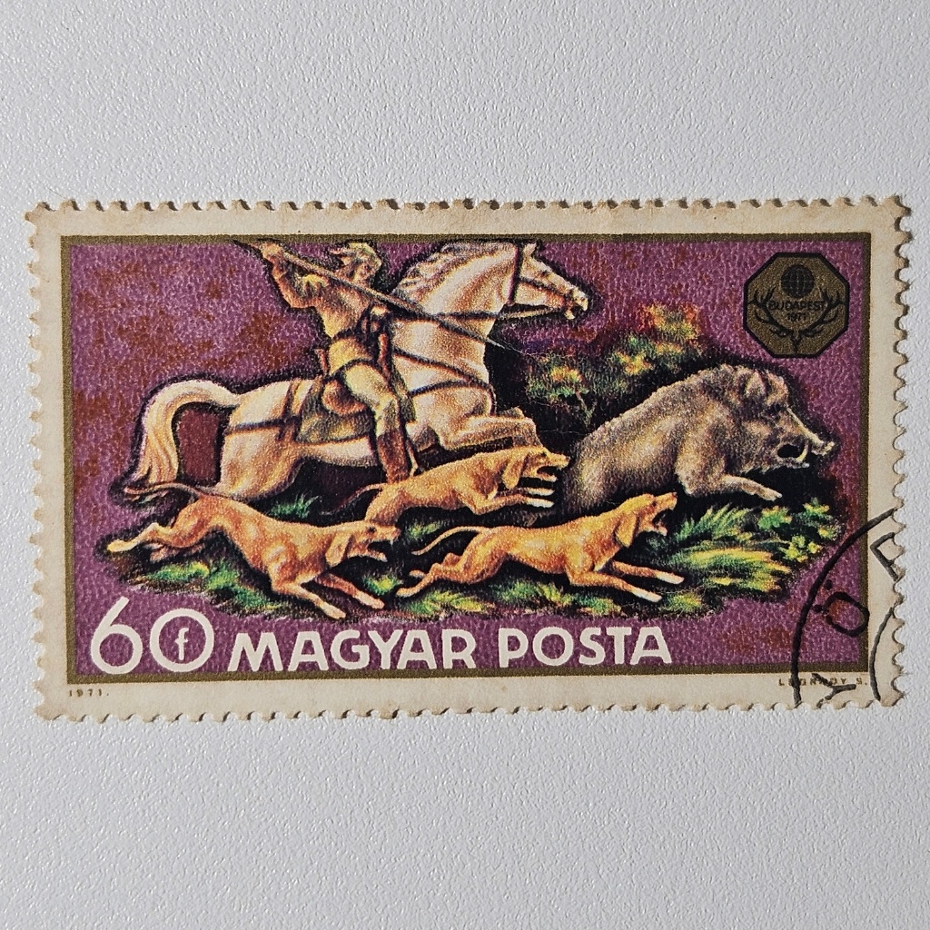 Perangko Olahraga Berburu Tradisional Hungaria: Berburu Babi Hutan (Klasik 1971)