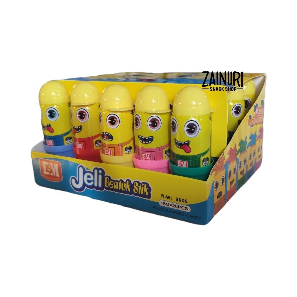 DSM Jeli Bentuk Stik Karakter Lucu - Box Isi 20 Pcs x 18gr - Permen Jelly Putar Viral Halal