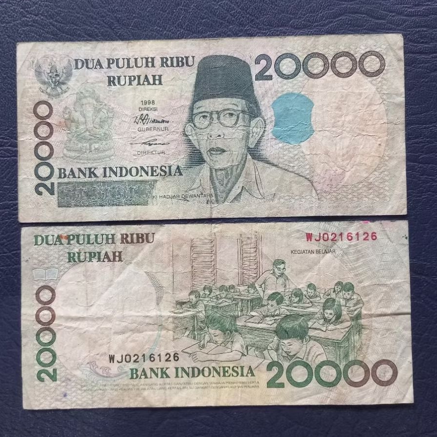 VF Kertas Kuno 20000 Rupiah Ki Hadjar Dewantara Tahun 1998