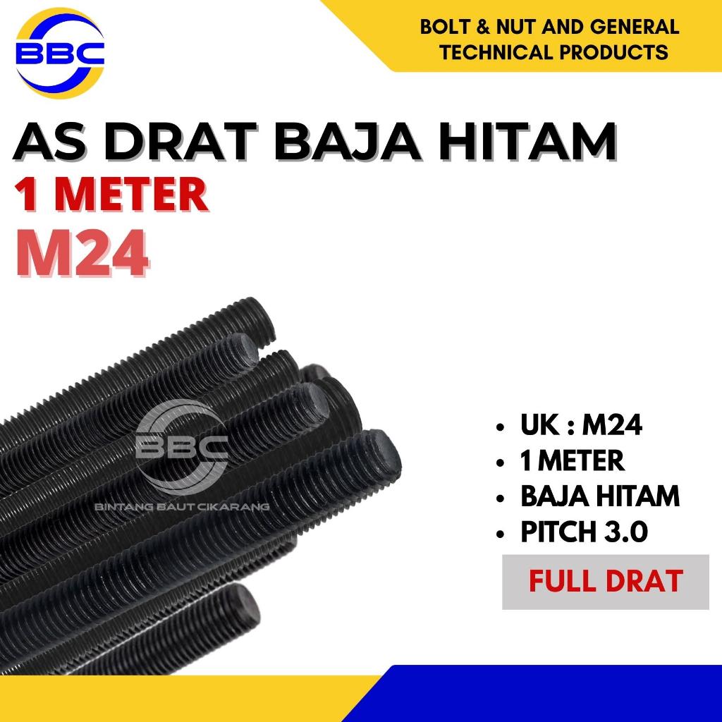 As Drat Hitam Baja M24 Pitch 3 Stud Bolts Long Drat Baja Grade 8.8 1 Meter