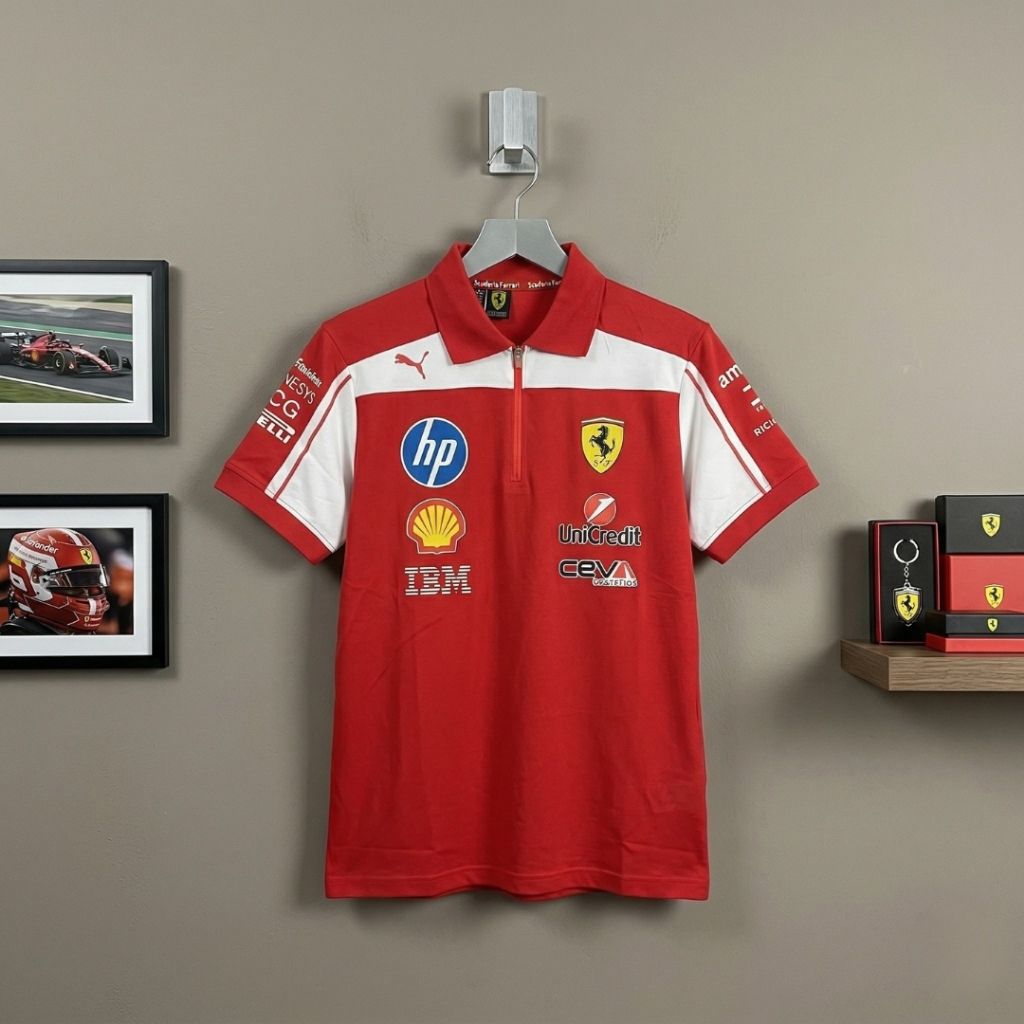 Kaos Polo Halfzipper Scdr Frrie x Puma Merah Stripe Putih  Pria Premium 2026