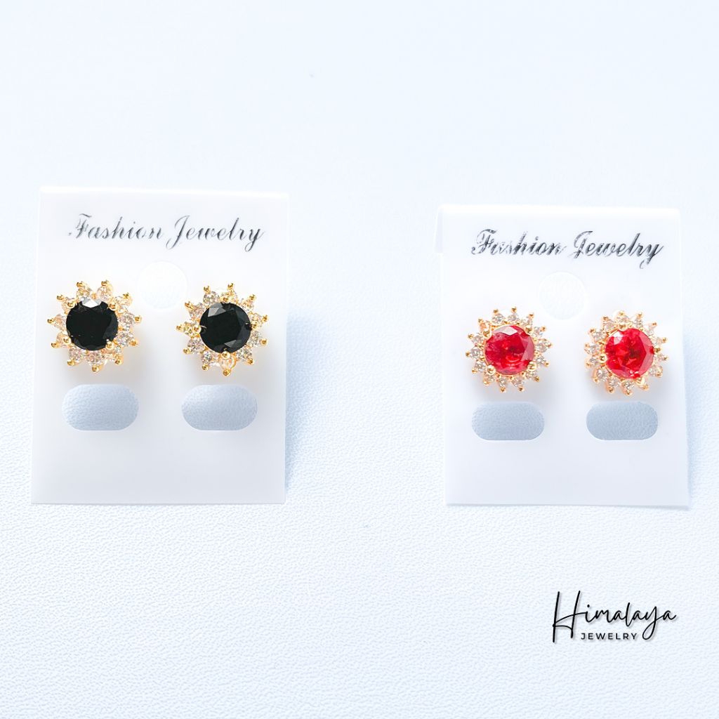 Anting Stud Tusuk Sumpel Motif Permata Zirconia Hongkong Bahan﻿ Tembaga Lapis Emas Hongkong Himalaya