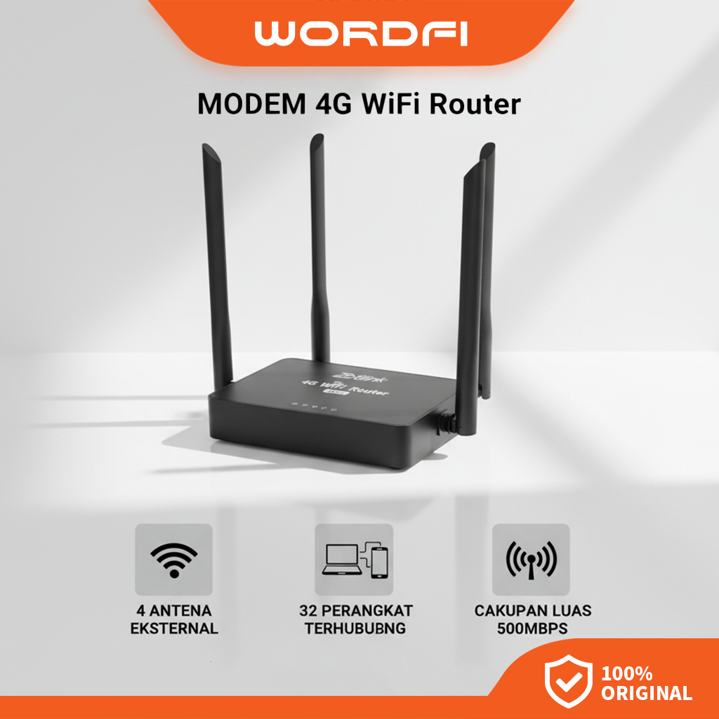 WORDFI|Router Nirkabel 4G|WiFi Nirkabel|WiFi N|Mendukung Kartu SIM|Dilengkapi Adaptor