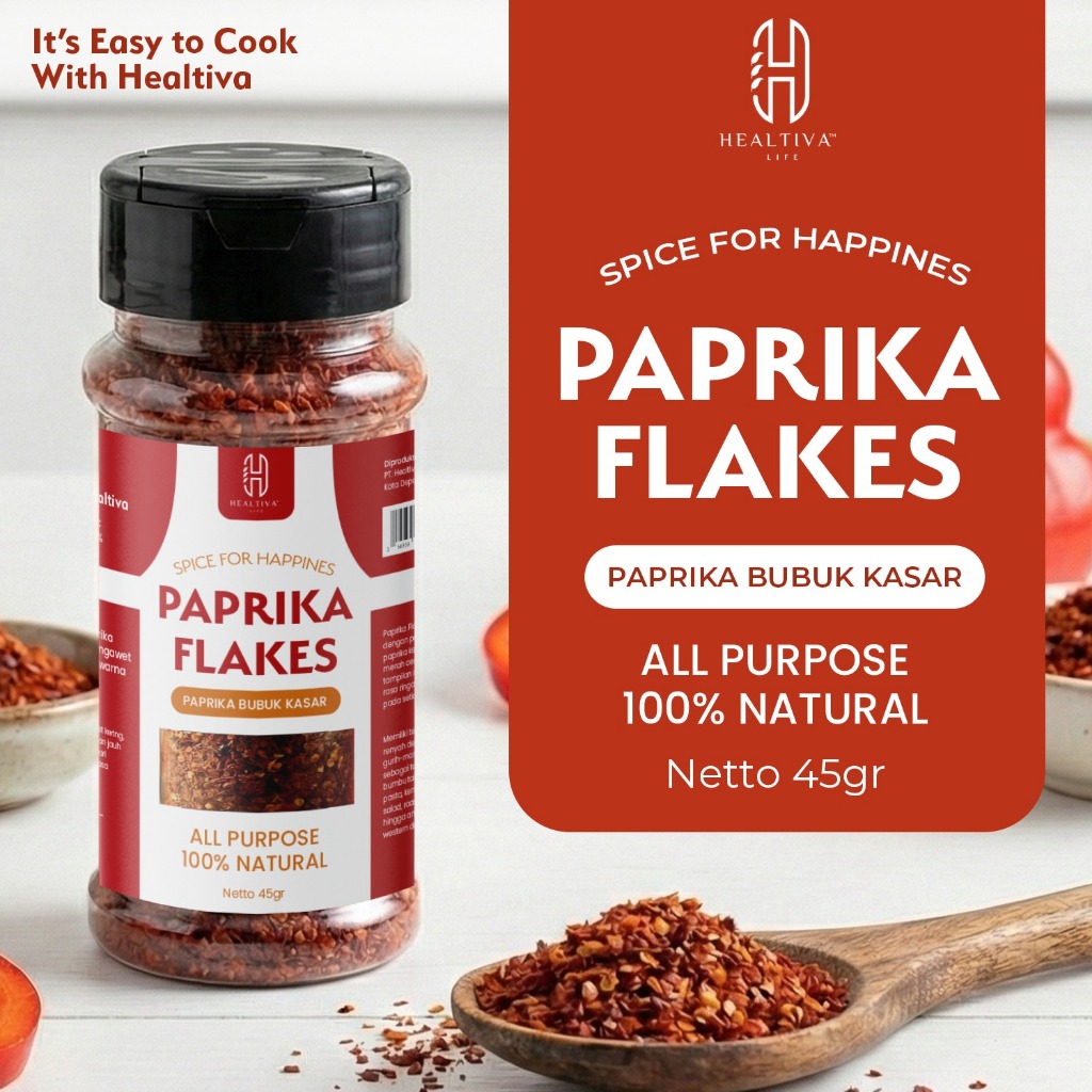 HEALTIVA Paprika Flakes 45gr Paprika Kering Kasar Bumbu Tabur Non MSG Tanpa Pengawet Premium