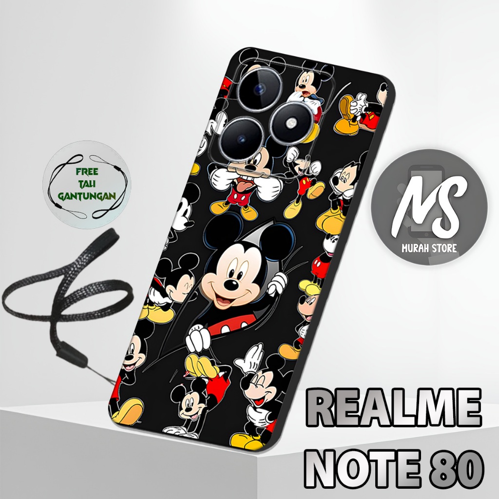 MS28 / Softcase Karet  REALME NOTE 80 + TALI GANTUNGAN HP / Motif Lucu / Case Hp REALME NOTE 80 / Si