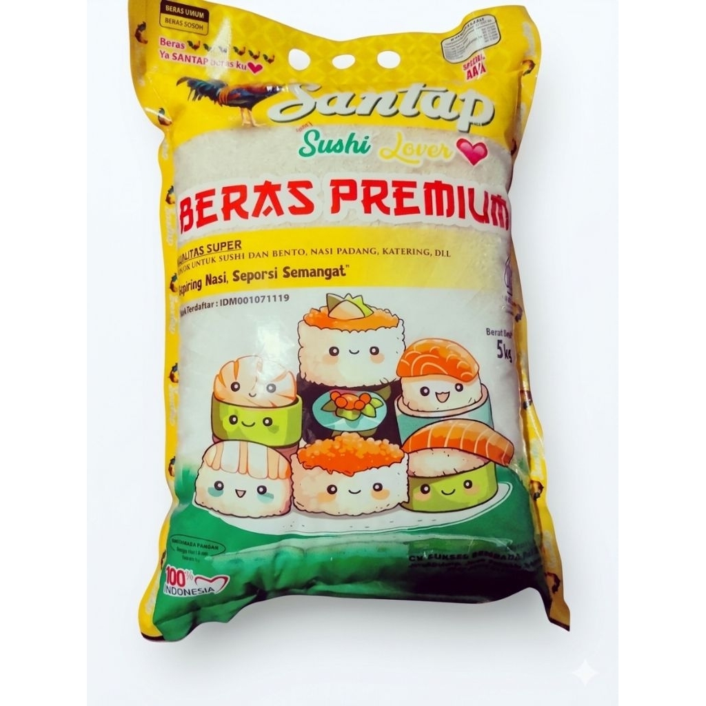 BERAS PREMIUM  5 KG SANTAP SUSHI LOVER-SANTAP-RINJANI-LAHAP-SANIA-FORTUNE-LUMBUNG PADI
